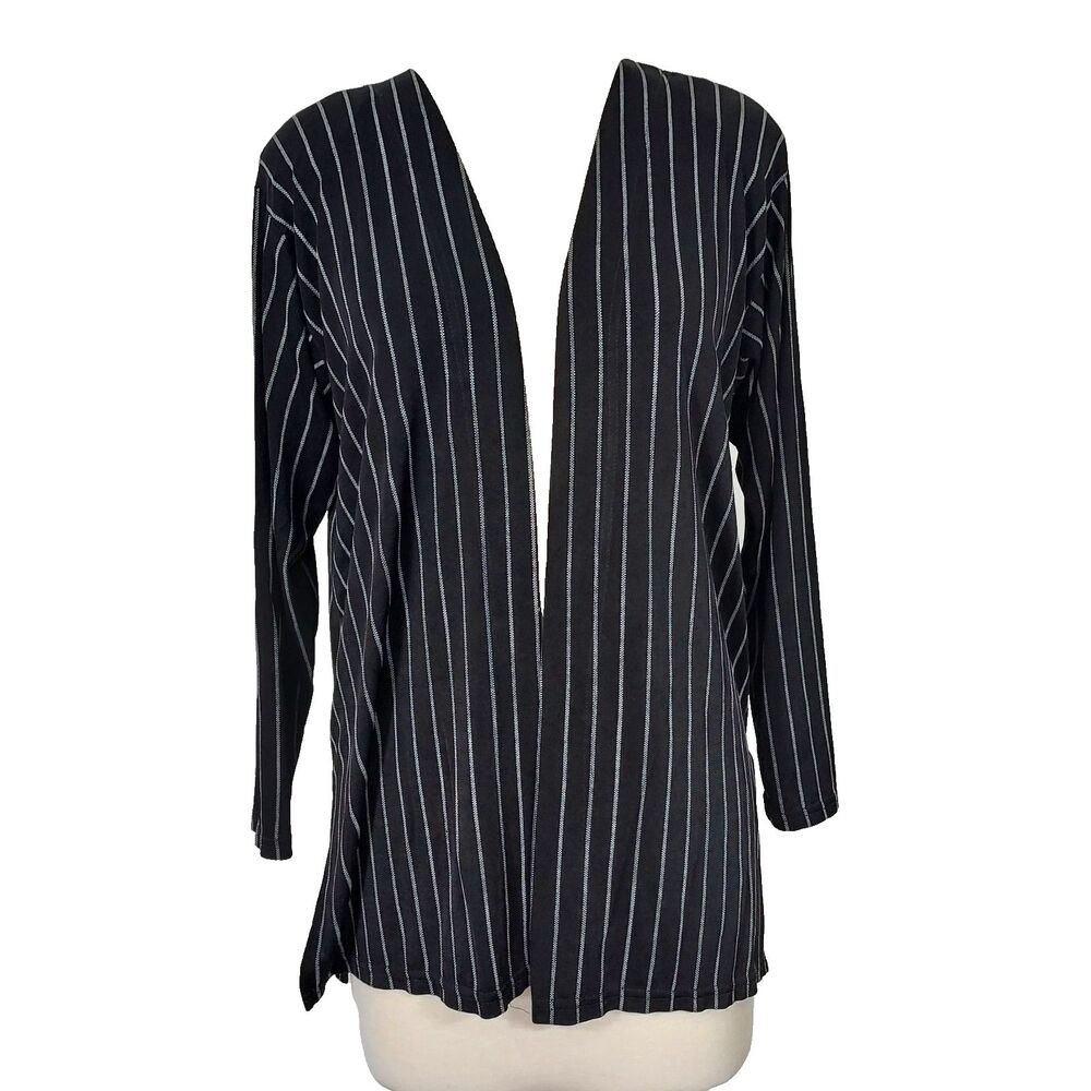 A Touch Of Class Open Front Cardigan size S M Slinky Stretch Black White Striped
